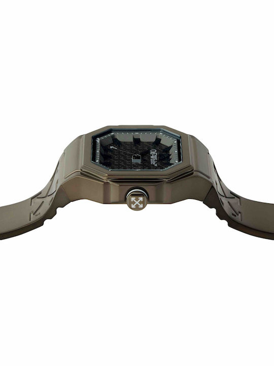 Off White Digital Herrenuhr Batterie mit grünem Gummiarmband