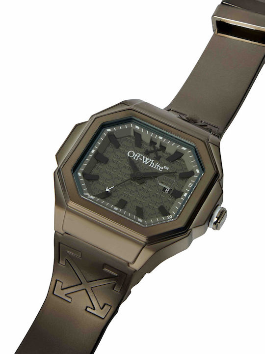 Off White Digital Herrenuhr Batterie mit grünem Gummiarmband