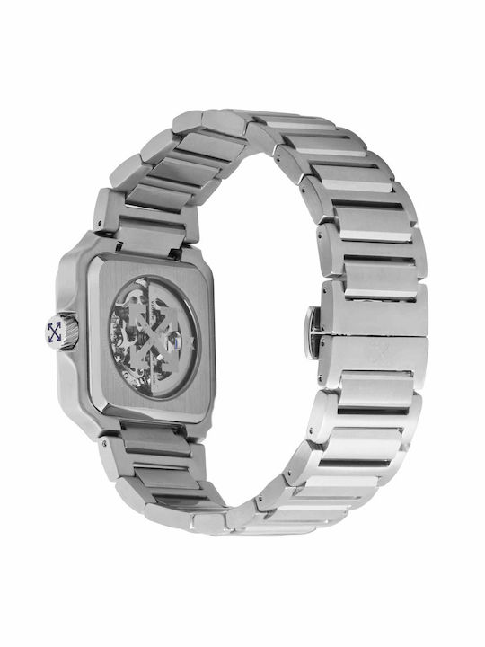 Off White Herrenuhr mit Batterie und Metall-Armband Off White Herrenuhr mit Batterie und Metall-Armband