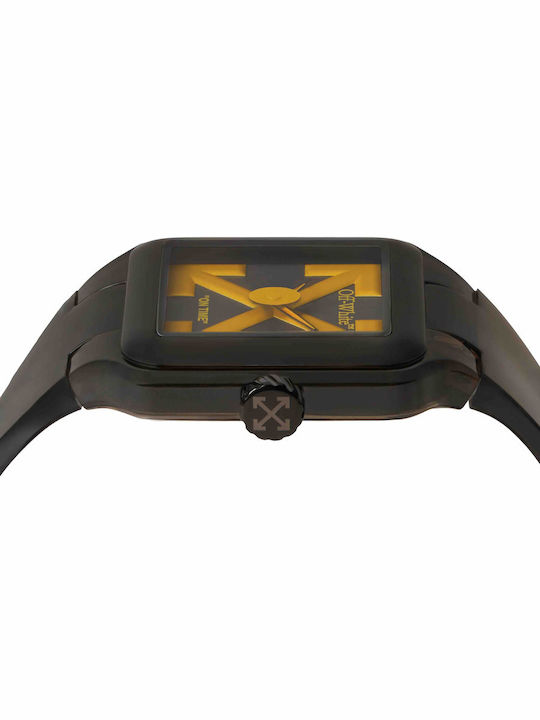 Off White Digital Herrenuhr 45mm Batterie mit Braun Gummi Armband