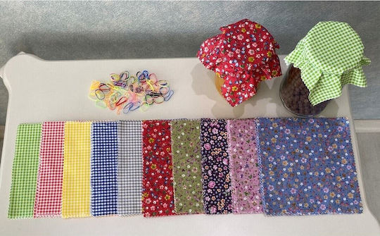 Stewehome Set Of Jar Lid Covers Floral Checkered Pattern Multicolour Elastic Bands Multicolour