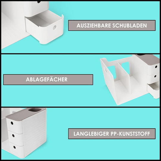 Belle Vous Desk Organizer 3 Drawers 2 Compartments Documents Made Durable Pp Plastic 28.3 X 21 X 18.8 Cm White