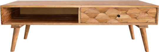 Rectangular Central Coffee Table Kaldio Made of Solid Wood with Drawers Natural Colour W120xD60xH40cm