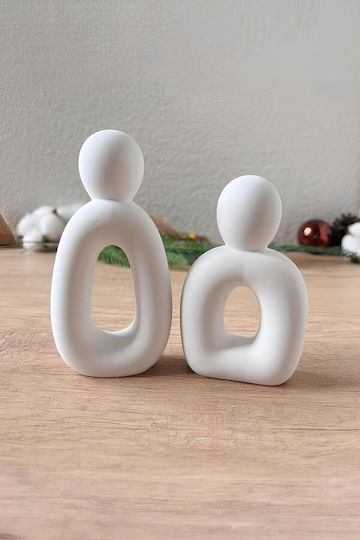 Stewehome Set 3 Bucăți Figuri Decorative Abstracte Familiale Din Beton Stil Modern Minimalist Alb 8x6x12 Cm