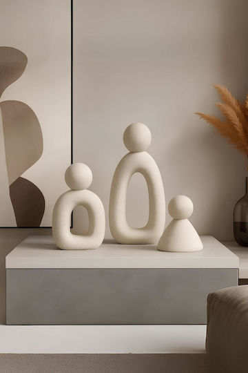 Stewehome Set Of 3 Pieces Of Abstract Family Concrete Figures Modern Minimalist Style White 8x6x12 Cm