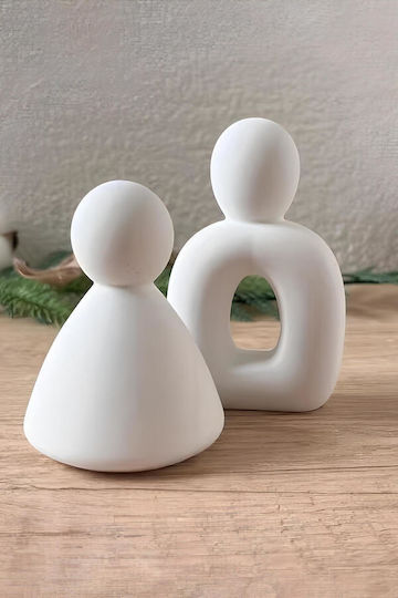 Stewehome Set Of 3 Pieces Of Abstract Family Concrete Figures Modern Minimalist Style White 8x6x12 Cm