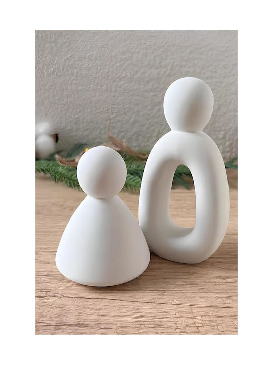 Stewehome Set Of 3 Pieces Of Abstract Family Concrete Figures Modern Minimalist Style White 8x6x12 Cm