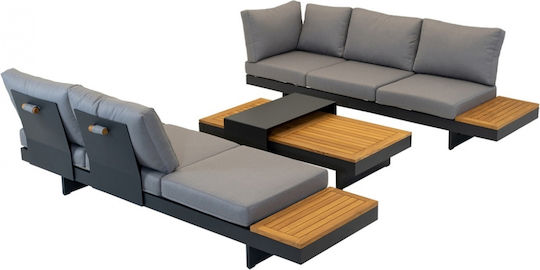 Outdoor Living Room Set 2 Pieces Grey with Pillows