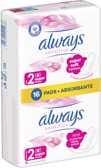Always Sensitive Ultra Super Plus Σερβιέτες με Φτερά για Αυξημένη Ροή 5 Σταγόνες Μέγεθος 2 σε Διπλή Συσκευασία 2x8τμχ