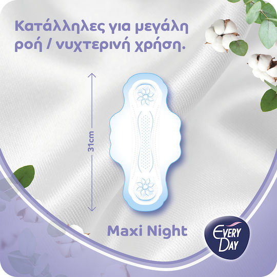 Every Day Sensitive With Cotton Maxi Night Sanitary Pads with Wings Ultra Plus for Heavy Flow 7 Drops 10pcs