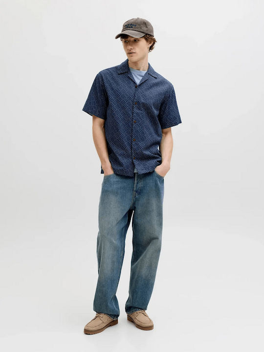 Short Sleeve Cotton Shirt in Wide Fit Pageant Blue