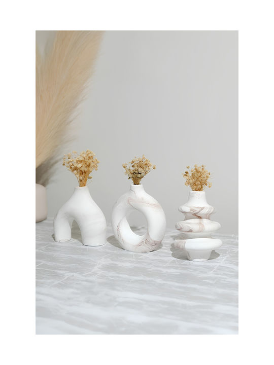 SteweHome Set Decorative Marble Beige Vases 10x9xH10cm 3 Pieces