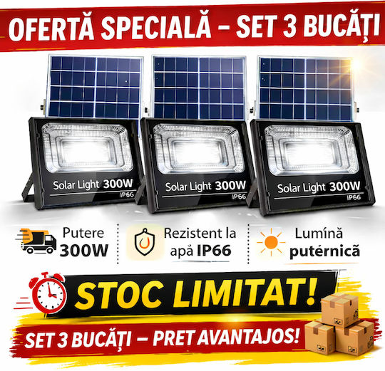 Smart Set 3 Lampi Solare Montate Pe Perete 300W Cu Senzor De Mișcare Și Telecomandă IP65