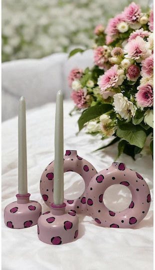 Stewehome Set De Vaze Decorative Și Sfeșnice Stil Boem Roz 10x10 Cm