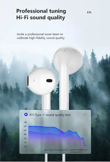Jellico Ep2a In-ear Handsfree Ακουστικά με Βύσμα USB-C Λευκό