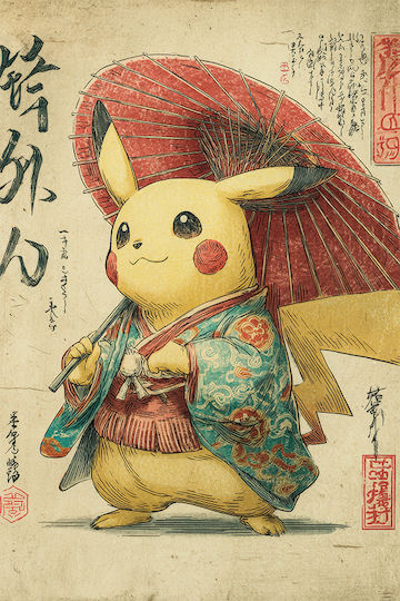 Плакат Pokemon Pikachu Ukiyo An174 40см X 50см Премиум Черна Дървена Рамка-70980pd154157f55323