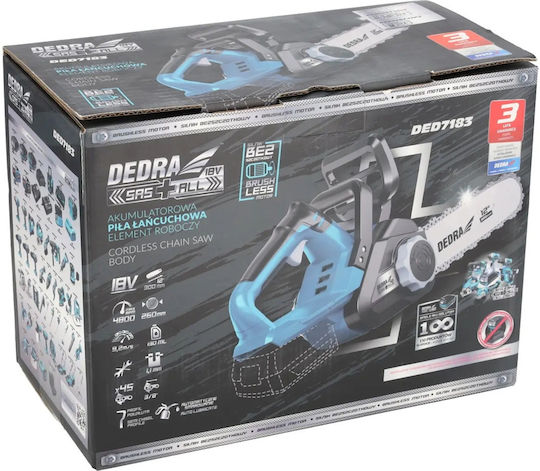 Dedra Акумулаторен Кастрачка Верижен Трион Solo Brushless 18V 1.7kg с Шина 30.48cm