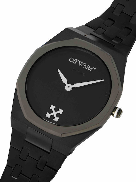 Off White Herrenuhr Batterie mit Weißem Metall-Armband