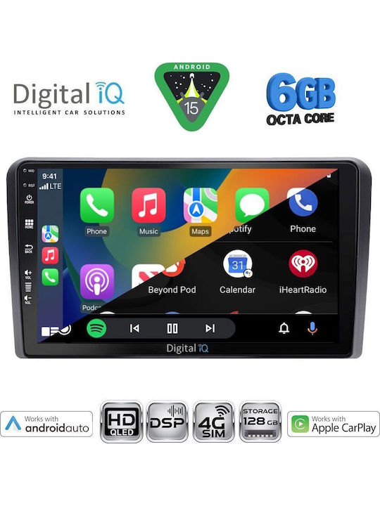 Digital IQ Car Audio System for Audi A3 2003-2012 (Bluetooth/USB/WiFi/GPS/Apple CarPlay/Android Auto) with 9" Touch Screen