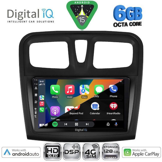 Digital IQ Car Audio System for Dacia Logan / Sandero 2012-2019 (Bluetooth/USB/WiFi/GPS/Apple CarPlay/Android Auto) with 9" Touch Screen