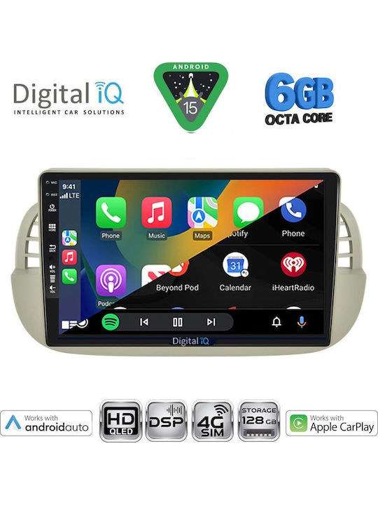 Digital IQ Car Audio System for Fiat 500 2007-2015 (Bluetooth/USB/WiFi/GPS/Apple CarPlay/Android Auto) with 9" Touch Screen