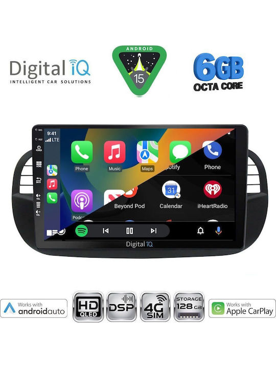 Digital IQ Car Audio System for Fiat 500 2007-2015 Bluetooth USB WiFi GPS Apple CarPlay Android Auto with 9" Touch Screen