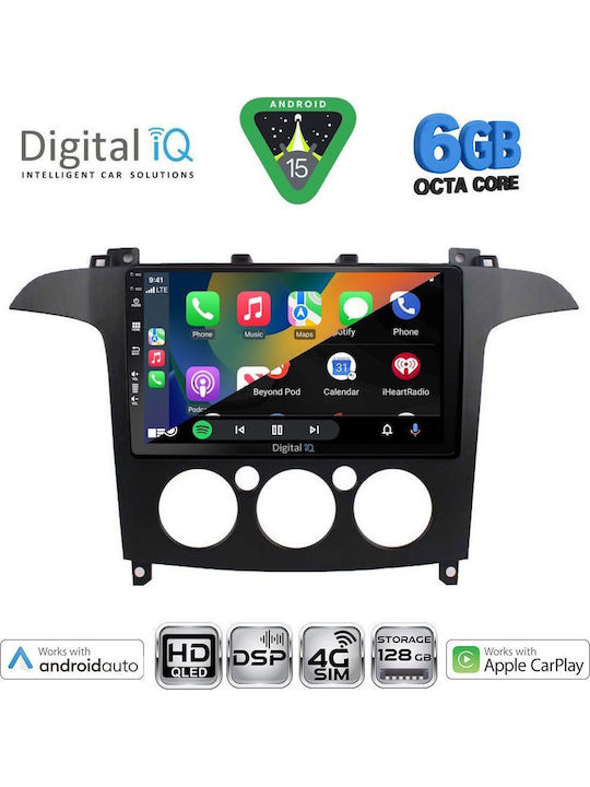 Digital IQ Car Audio System for Ford S-Max 2006-2014 with A/C (Bluetooth/USB/WiFi/GPS/Apple CarPlay/Android Auto) with 9" Touch Screen