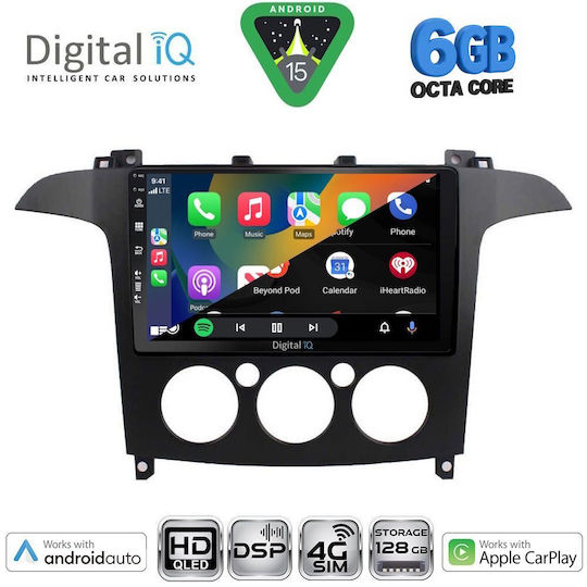 Digital IQ Car Audio System for Ford S-Max 2006-2014 with A/C (Bluetooth/USB/WiFi/GPS/Apple CarPlay/Android Auto) with 9" Touch Screen