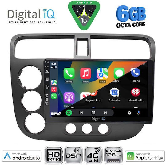 Digital IQ Car Audio System for Honda Civic 2001-2006 Bluetooth USB WiFi GPS Apple CarPlay Android Auto with 9" Touch Screen
