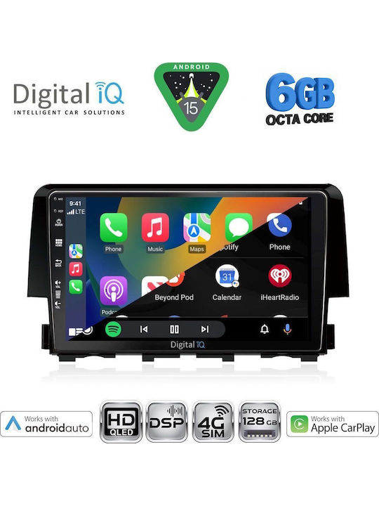 Digital IQ Car Audio System for Honda Civic 2016-2021 Bluetooth USB WiFi GPS Apple CarPlay Android Auto with 9" Touch Screen