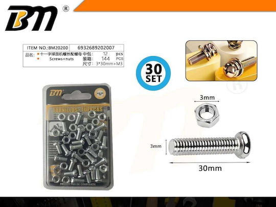 Șurub Cruce Piuliță 3mmx30mm+m3 Set 12 Pachete 30 Bucăți 202007 6932689202007