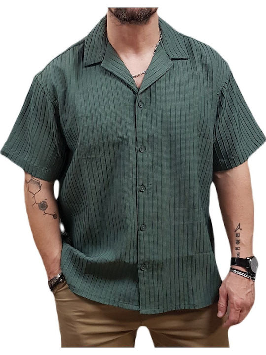 Short-sleeved Shirt in Wide Line Agave Green