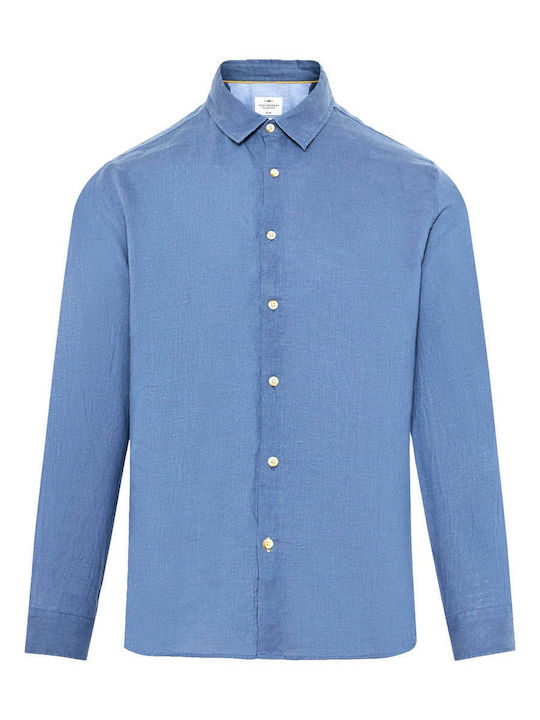 Long Sleeve Linen Shirt in Regular Fit Blue