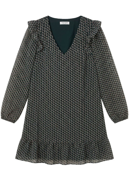 Naf Naf Geom Grünes Gemustertes Freizeit Damenkleid L