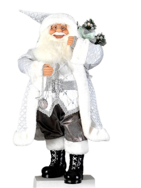 Dekorativer Silber Weihnachtsmann Mit Schlitten
