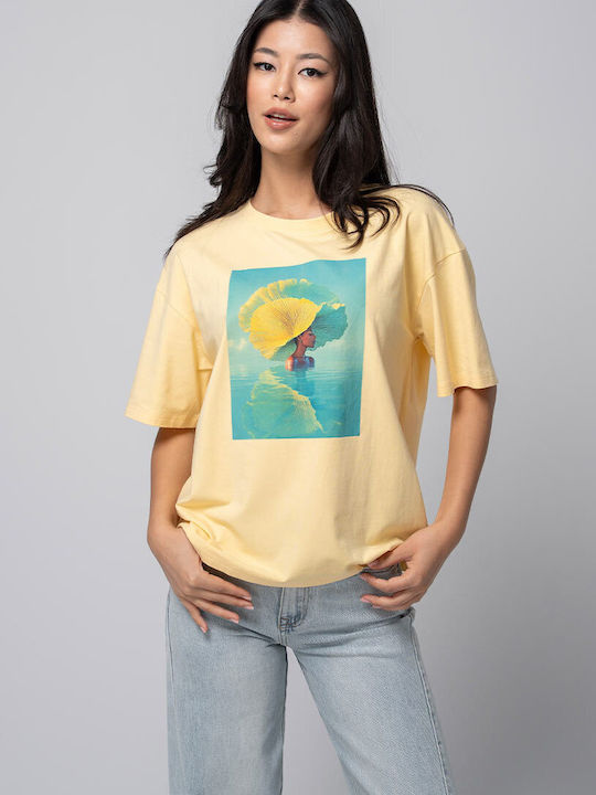 Bianca Bluza Damă Oversized Tricou Galben