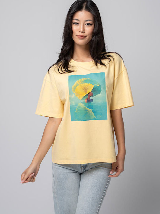 Bianca Bluza Damă Oversized Tricou Galben