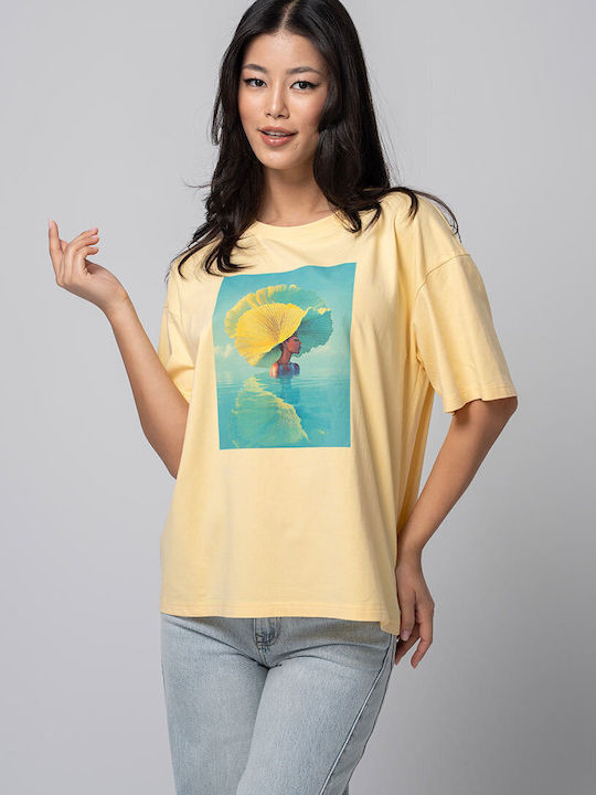 Bianca Bluza Damă Oversized Tricou Galben
