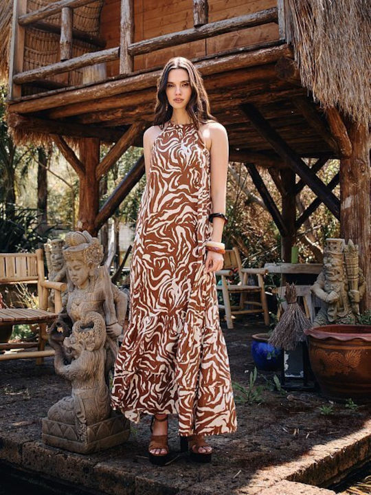Sommer Maxi Damenkleid mit Rüschen Braune