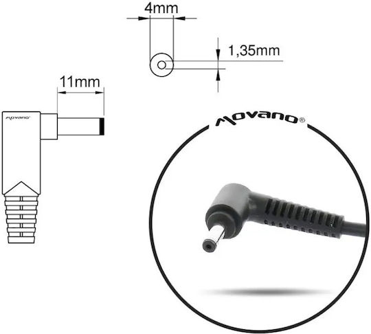 Mitsu Φορτιστής Laptop 45W 19V 2.37A για Asus με Αποσπώμενο Καλώδιο Τροφοδοσίας