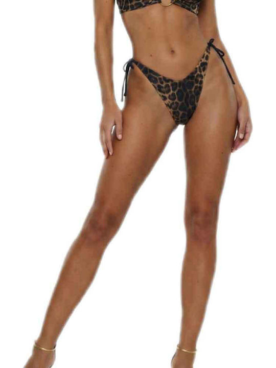 Cat Bikini Slip με Κορδονάκια Brown