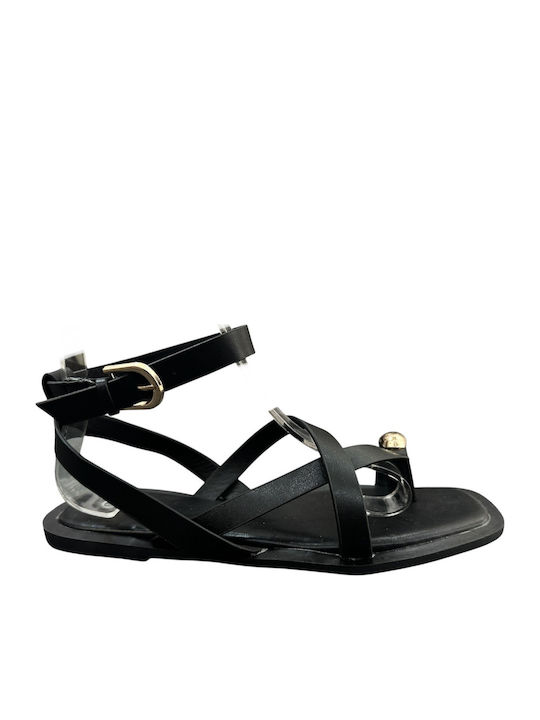 Damen Anatomische Flache Sandalen Schwarz