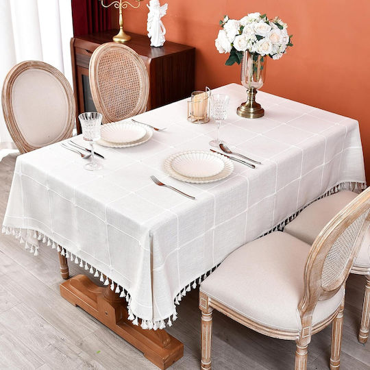 FRIPIA Linen Tablecloth With White Embroidery 140x300cm