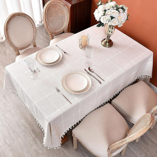 FRIPIA Linen Tablecloth With White Embroidery 140x300cm