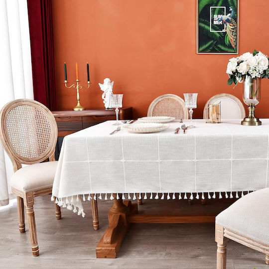 FRIPIA Linen Tablecloth With White Embroidery 140x300cm