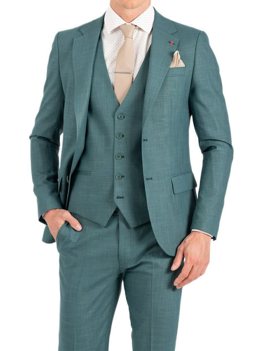 Summer Men's Suit with Slim Fit Petrol Blue