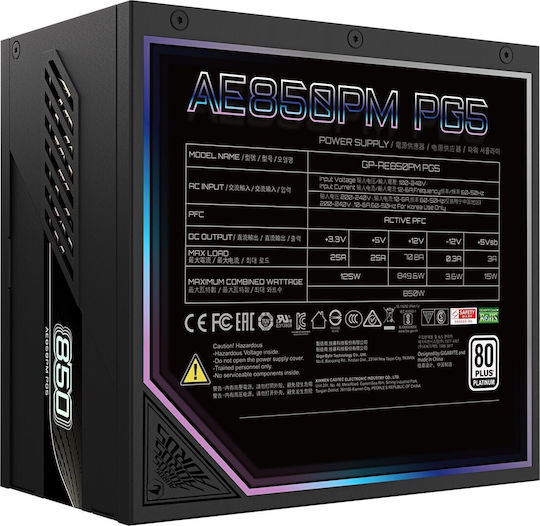 Gigabyte Aorus Elite P850W 850W Μαύρο Τροφοδοτικό Υπολογιστή Full Modular 80 Plus Platinum