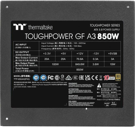 Thermaltake Toughpower GF A3 TT Premium Edition 850W Μαύρο Τροφοδοτικό Υπολογιστή Full Modular 80 Plus Gold