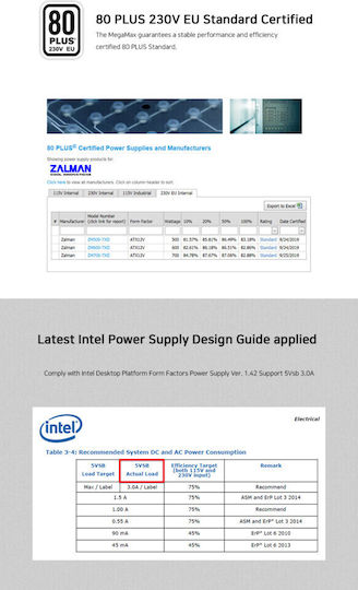 Zalman MegaMax ZM700-TXII 700W Black Computer Power Supply Full Wired 80 Plus Standard