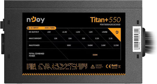 NJOY Titan+ 550W Μαύρο Τροφοδοτικό Υπολογιστή Full Wired 80 Plus Bronze